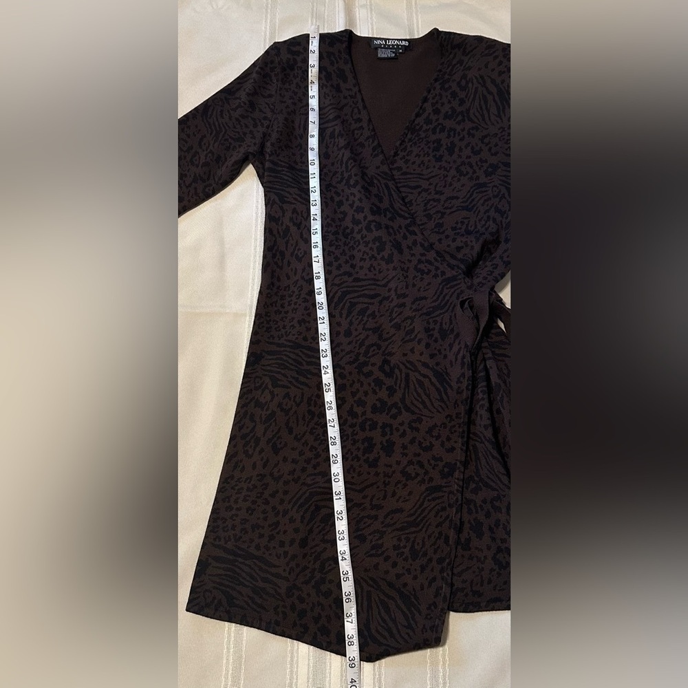Nina Leonard Chocolate Animal Print Long Sleeve Dress - Picture 6 of 9